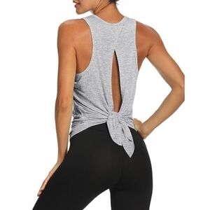 Bestisn Workout Tops Open Back Gym Workout Tie Back Musle Tank Gray